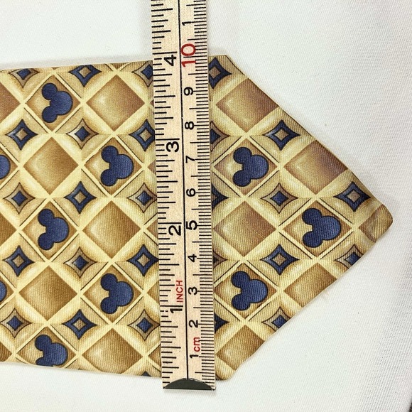 Disney Parks Men's Necktie Tie Silk Gold Blue Geometric Mickey Mouse Head - Picture 4 of 8